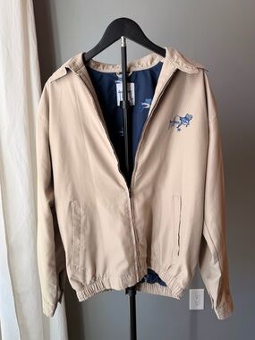 Guy Harvey AFTCO Bluewater Beige Navy Embroidered Fishing Windbreaker Jacket M